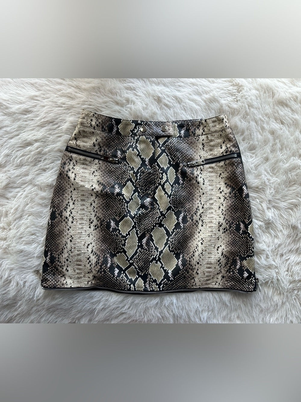 I.AM.GIA Snake-Print Faux Leather Mini Skirt in Tan and Black